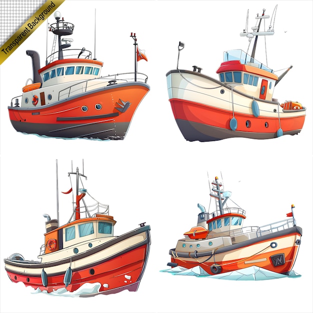 PSD collection of boat illustrations with no background