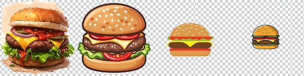 PSD a collection of burger on transparent background