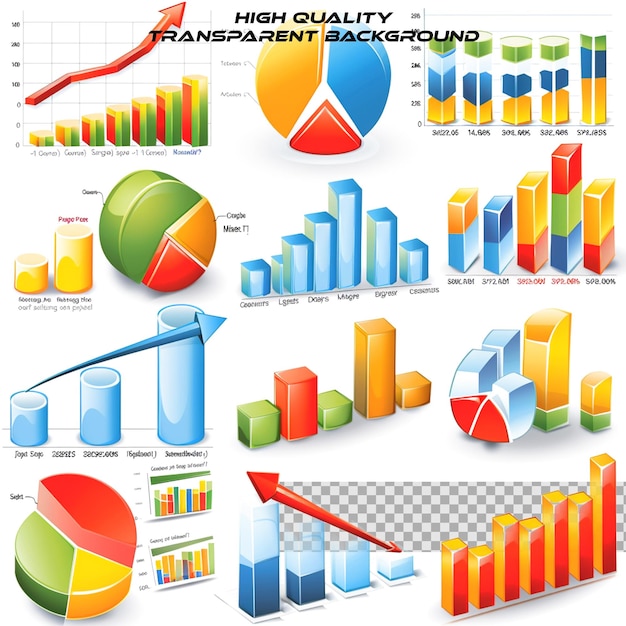 PSD a collection of business charts including various types on transparent background