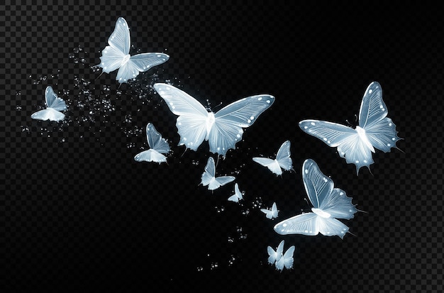 a collection of butterflies flying in the sky