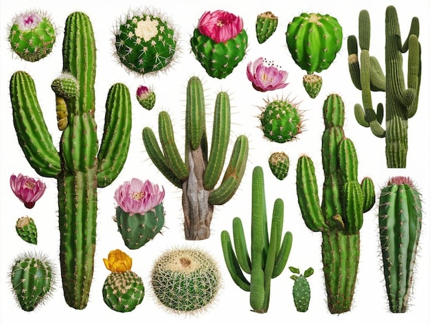 a collection of cactus cactus and flowers are displayed