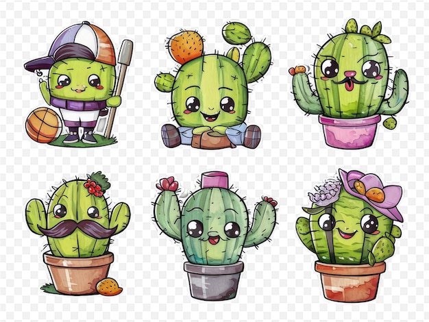 a collection of cartoon characters including cactus cactus and cactus