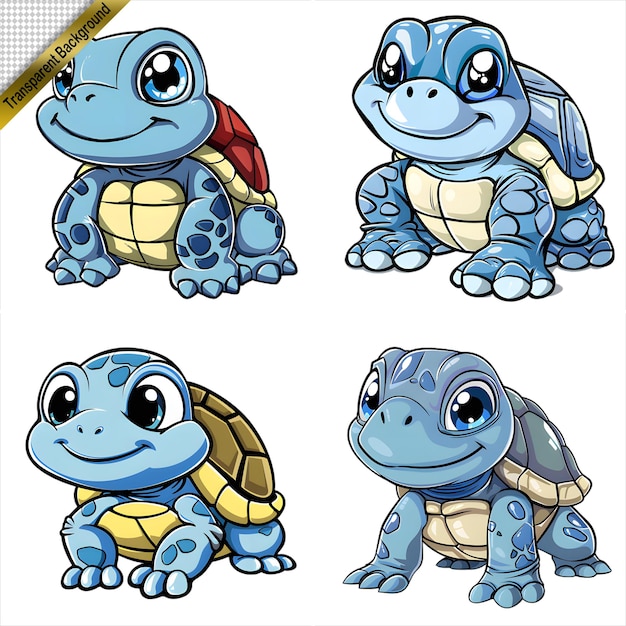 PSD collection of cartoon style turtles with no background