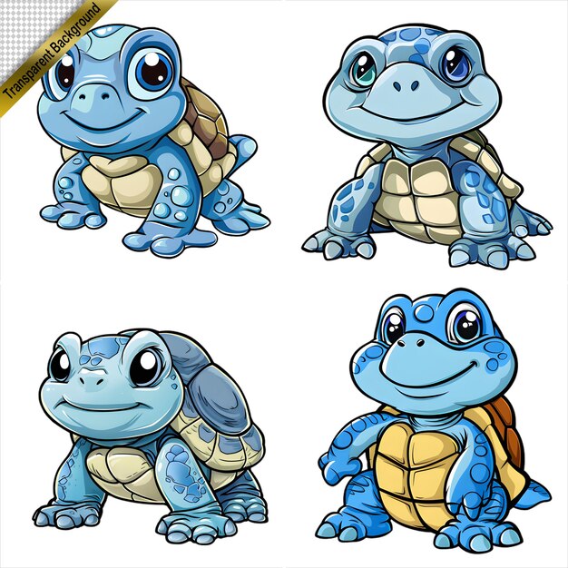 PSD collection of cartoon style turtles with no background