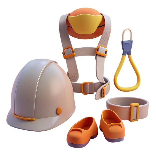 a collection of childrens equipment including a helmet and a helmet