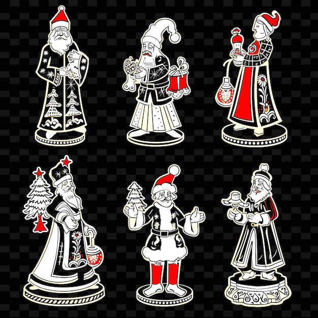 PSD a collection of christmas figurines with a black background with a white and red and black backgroun