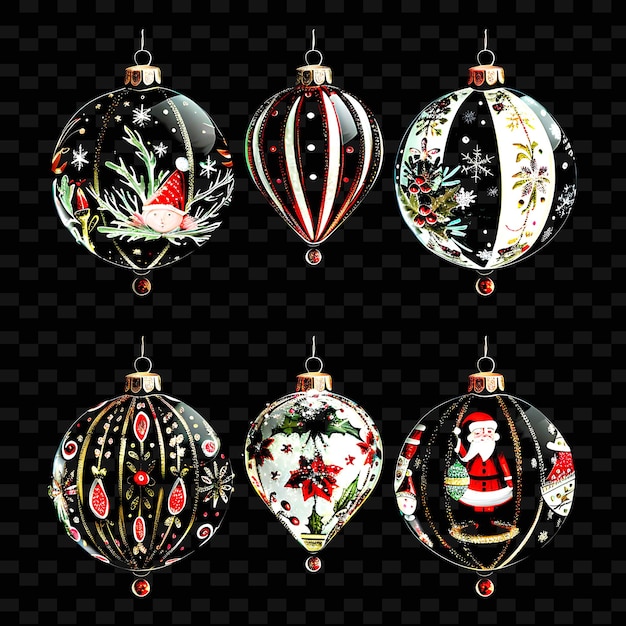 a collection of christmas ornaments with a santa on the bottom