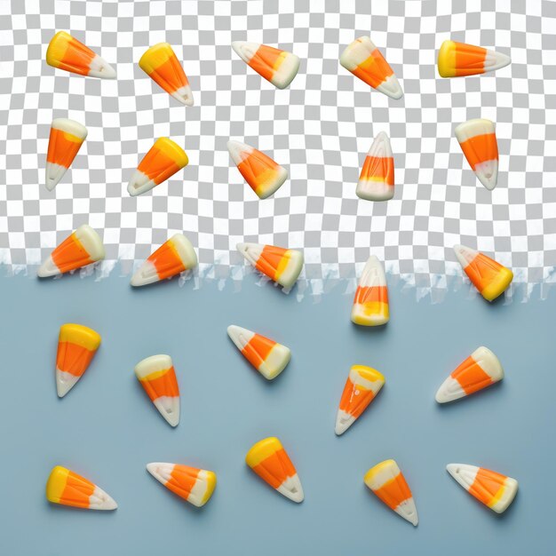 PSD a collection of colorful candy corn on a checkered background