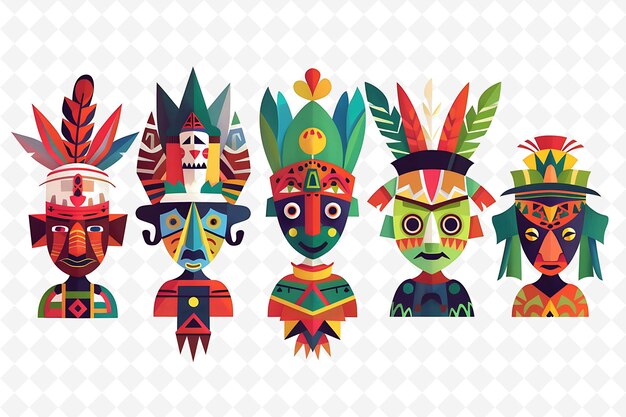 a collection of colorful masks from the tribe