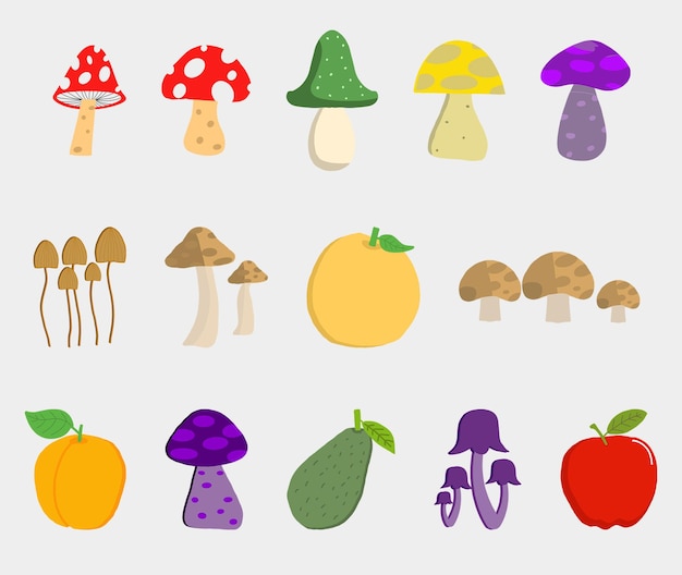 PSD collection of colorful mushroom element psd template editable colors