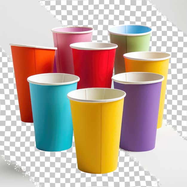 PSD a collection of colorful plastic cups with one that says  no one  on the bottom