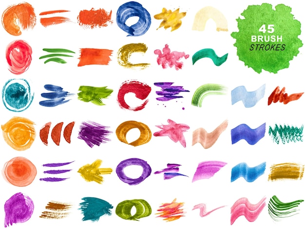 PSD collection of colorful watercolor brush strokes and splatters isolated on transparent background