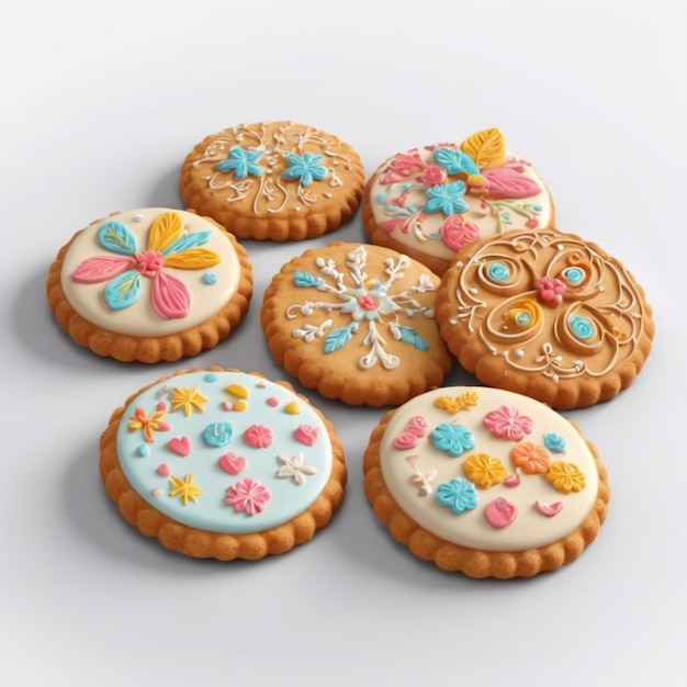 PSD a collection of cookies with flowers and butterflies on them