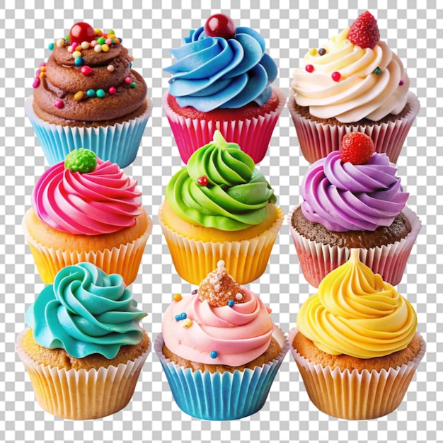 A collection of cupcakes with colorful