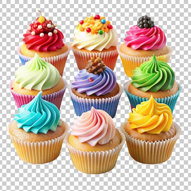 A collection of cupcakes with colorful