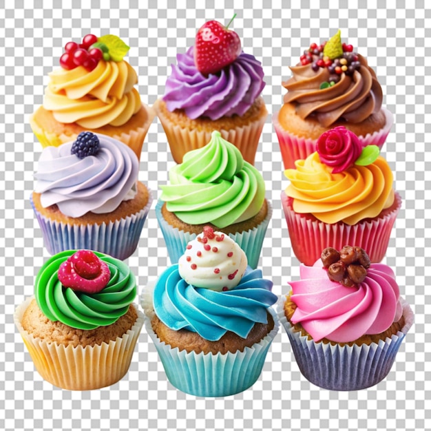 A collection of cupcakes with colorful