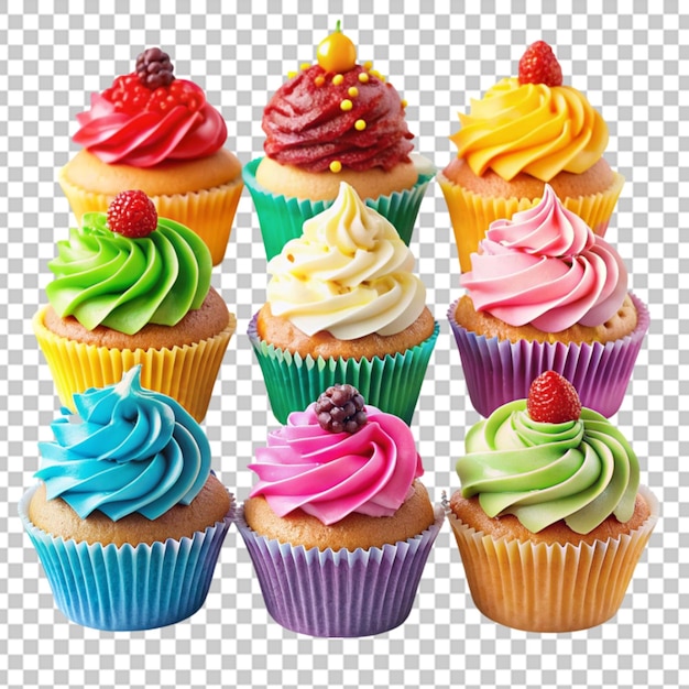 A collection of cupcakes with colorful