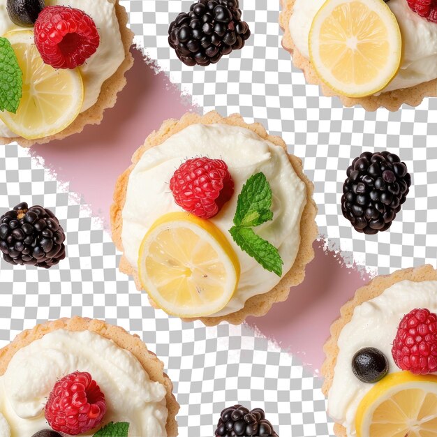 PSD a collection of cupcakes with fruit and a lemon wedge