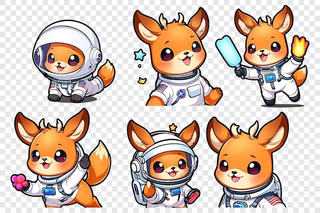 PSD a collection of cute cartoon animals in space suits