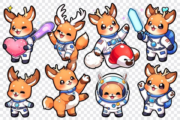 PSD a collection of cute cartoon animals in space suits