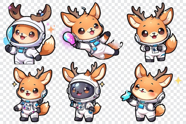 PSD a collection of cute cartoon animals in space suits