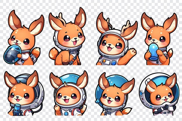 PSD a collection of cute cartoon animals in space suits