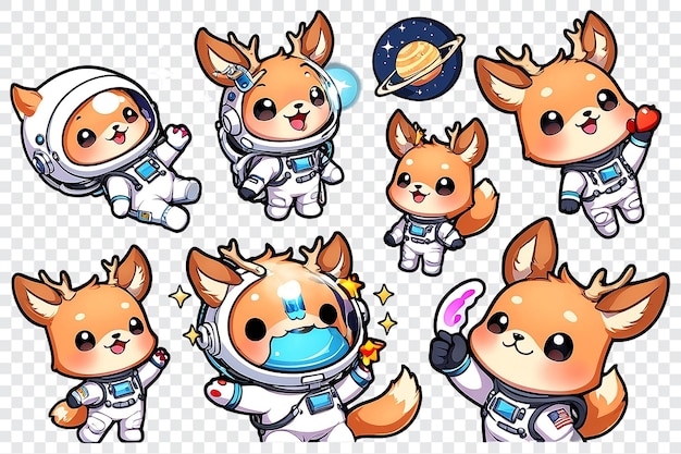 PSD a collection of cute cartoon animals in space suits