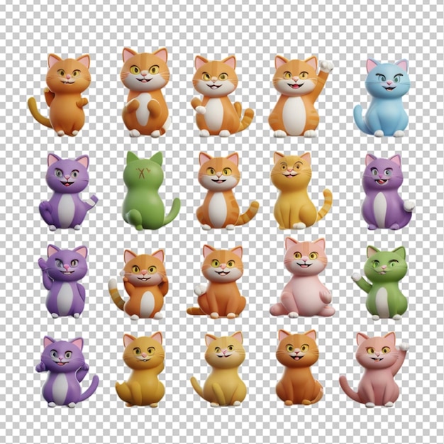 PSD a collection of cute cartoon cats with different colors