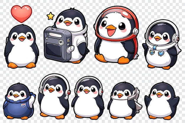 A collection of cute penguins in space suits