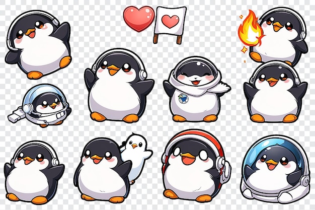 PSD a collection of cute penguins in space suits