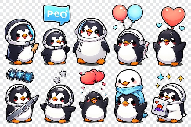 PSD a collection of cute penguins in space suits