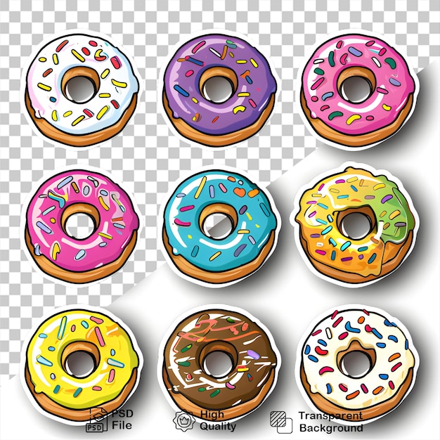 PSD collection of delicious donuts isolated on transparent background