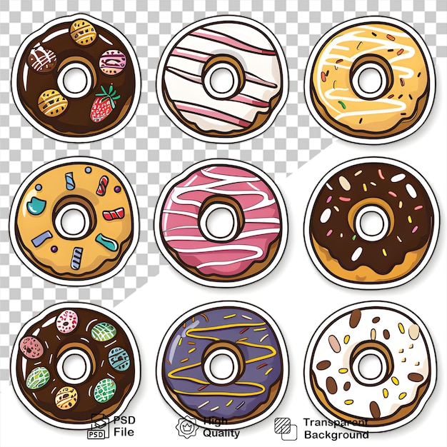 PSD collection of delicious donuts isolated on transparent background