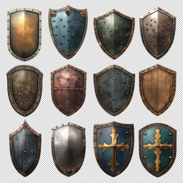 PSD a collection of different colored shield shields with the word the word on the front