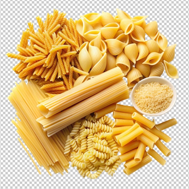 Collection of different italian pasta types isolated on transparent background