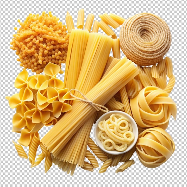 Collection of different italian pasta types isolated on transparent background