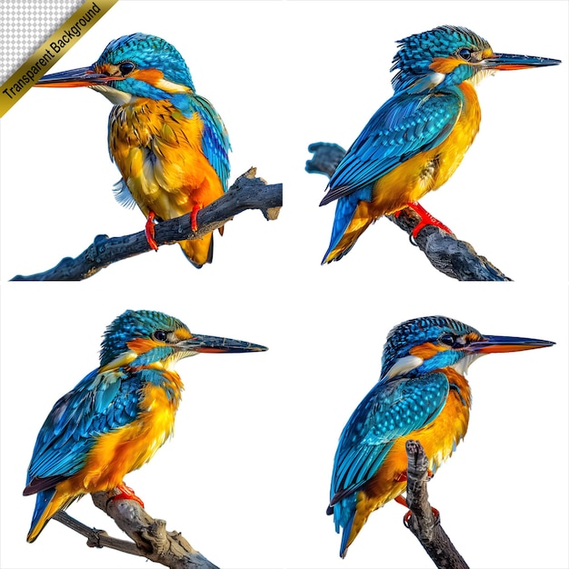 Collection of Different Kingfishers Isolated on Transparent Background