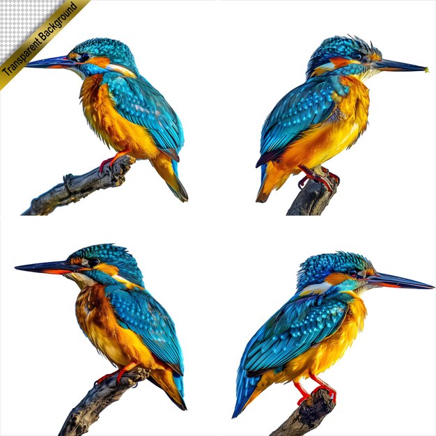 PSD collection of different kingfishers isolated on transparent background