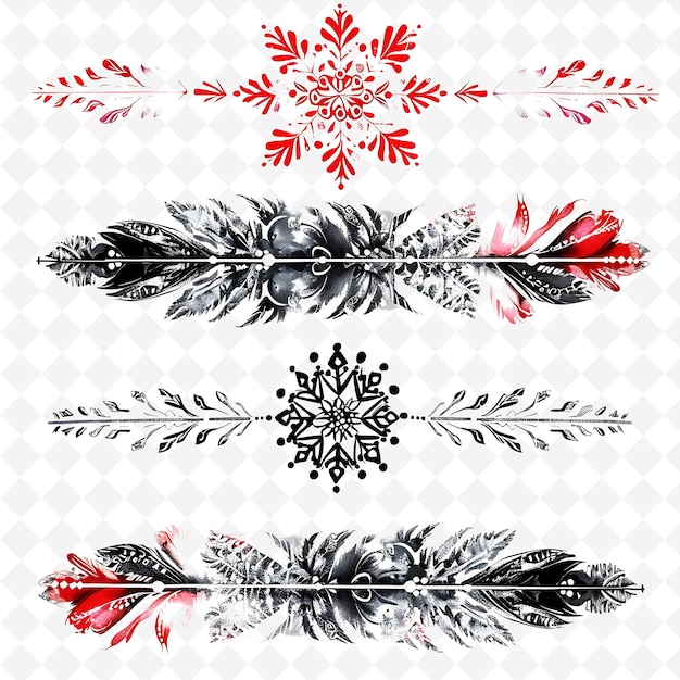 a collection of feathers and snowflakes with a snowflake design