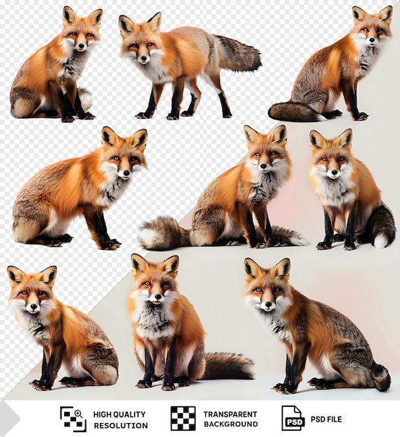 Collection of fox portraits on transparent background