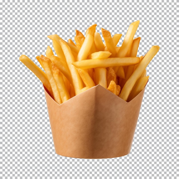 Collection of french fries in a paper box isolated on a transparent background