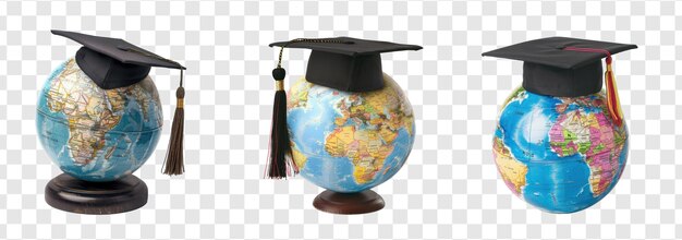 PSD collection of a globe featuring a graduation cap isolate on transparency background psd