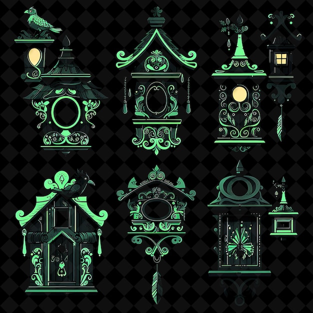 a collection of green and black images of a clock and the words quot the year quot