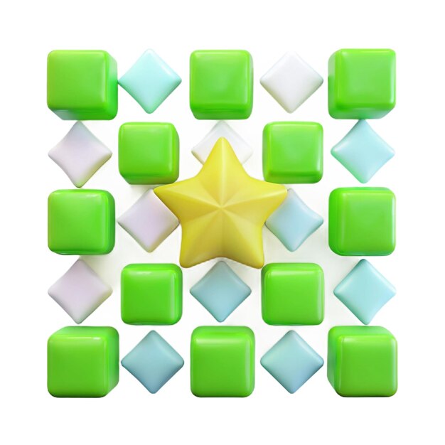 a collection of green and blue squares with one yellow star