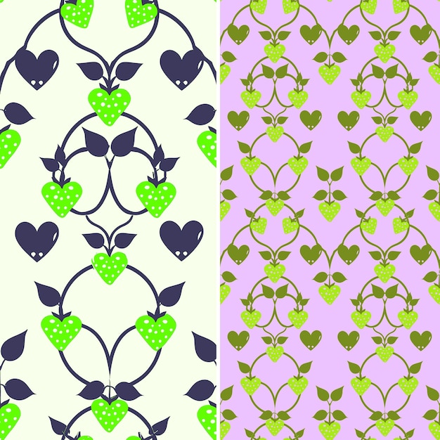 PSD a collection of green and pink hearts and flowers