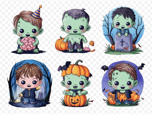 a collection of halloween characters including a boy and a zombie