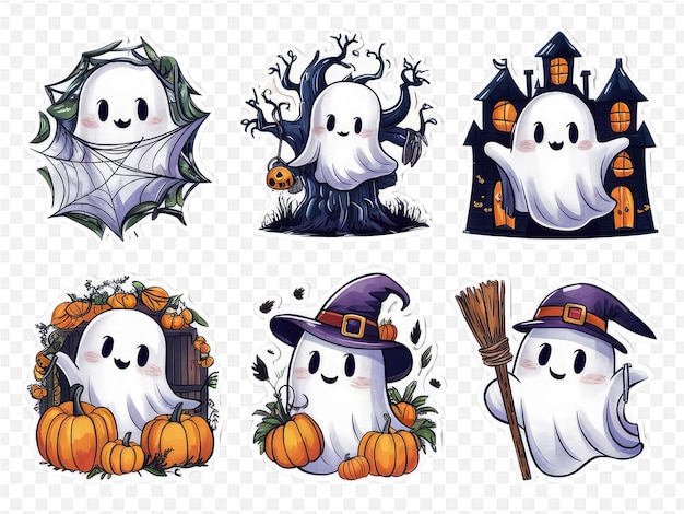 a collection of halloween icons including a ghost and a witch