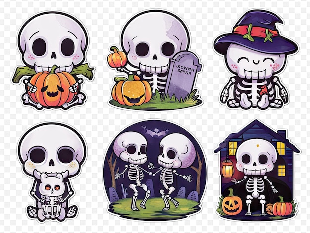 PSD a collection of halloween icons including skeletons pumpkins and pumpkins