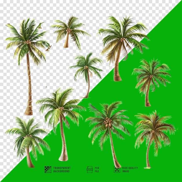 collection of images of coconut trees with transparent backgrounds