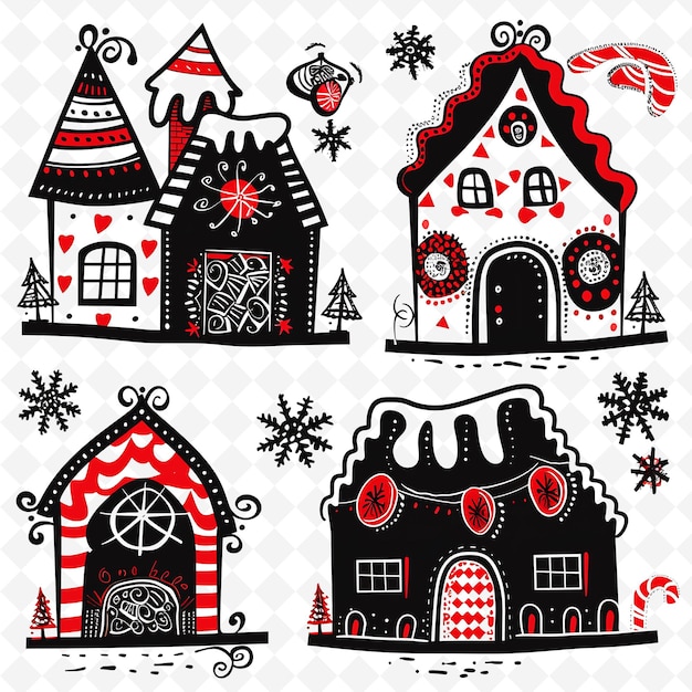 a collection of images including a house with a red roof and a black and white background